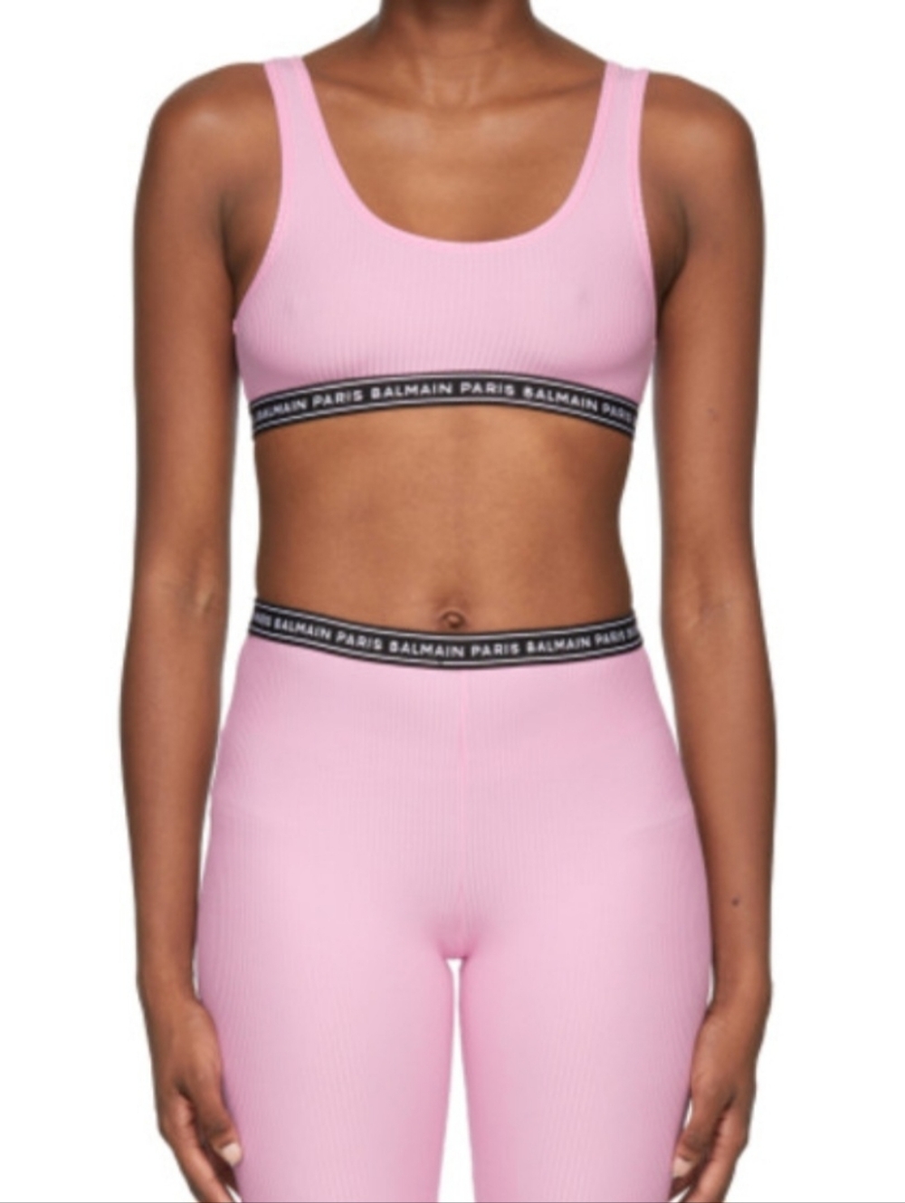 Balmain Pink Ribbed Sports Bra and Leggings Set